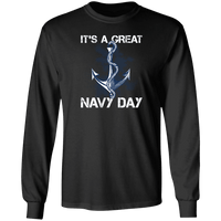 Load image into Gallery viewer, Designs by MyUtopia Shout Out:It&#39;s A Great Navy Day Long Sleeve Ultra Cotton T-Shirt,Black / S,Long Sleeve T-Shirts
