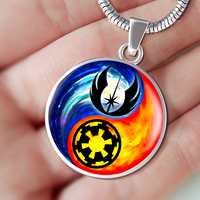 Load image into Gallery viewer, Designs by MyUtopia Shout Out:Jedi Phoenix / Imperial Cog Ying Yang Handcrafted Jewelry,Necklace w/18&quot;-22&quot; snake chain / Blue/Orange,Necklace
