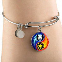 Load image into Gallery viewer, Designs by MyUtopia Shout Out:Jedi Phoenix / Imperial Cog Ying Yang Handcrafted Jewelry,Bangle Wire Bracelet 8&quot;-9&quot; / Blue/Orange,Necklace
