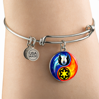 Load image into Gallery viewer, Designs by MyUtopia Shout Out:Jedi Phoenix / Imperial Cog Ying Yang Liquid Glass Wire Bracelet
