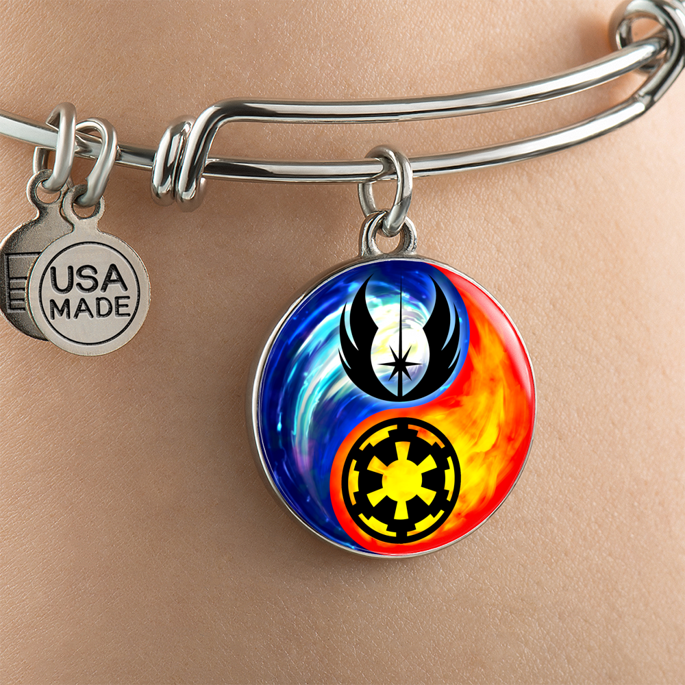 Designs by MyUtopia Shout Out:Jedi Phoenix / Imperial Cog Ying Yang Liquid Glass Wire Bracelet,Silver,Wire Bracelet