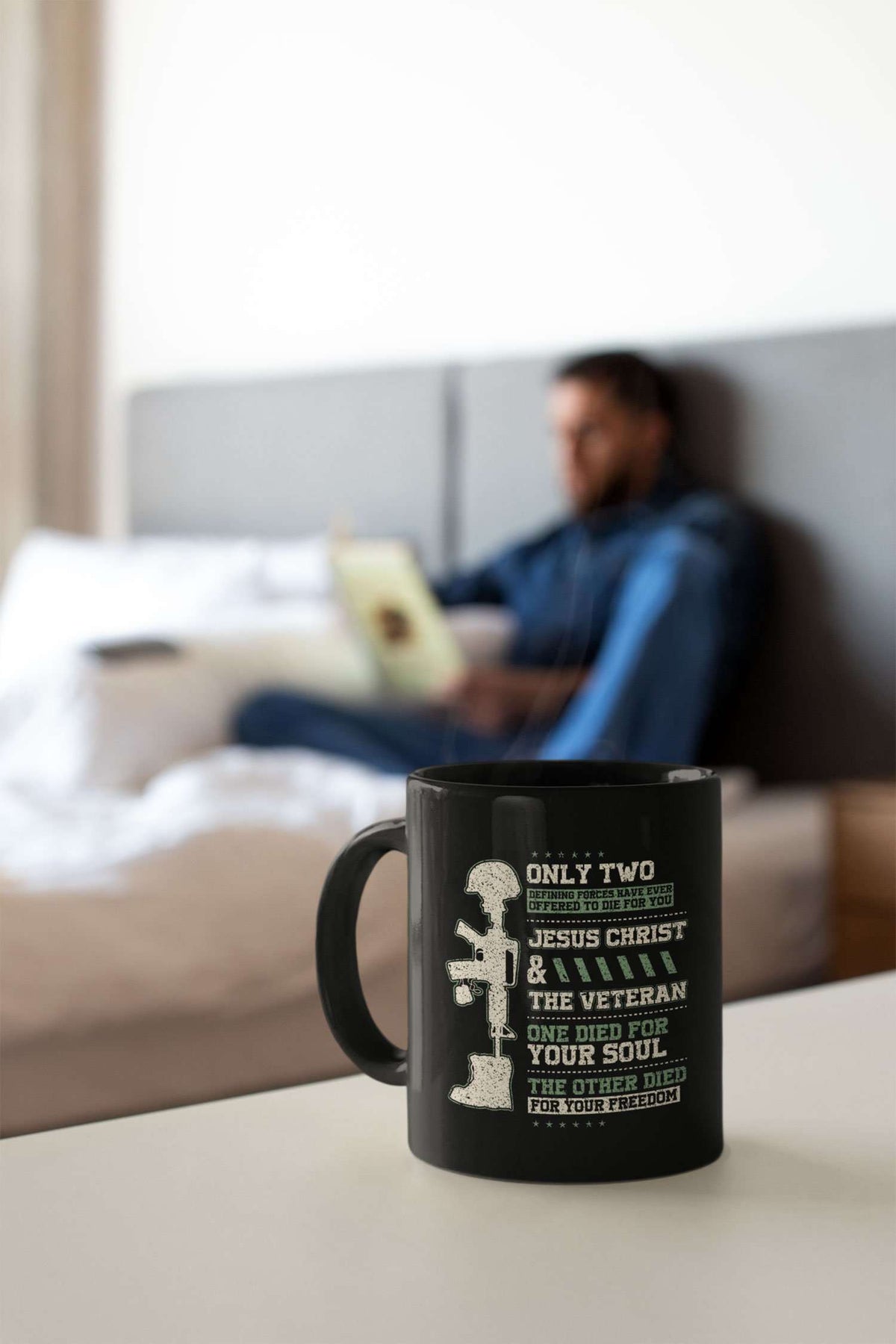 Designs by MyUtopia Shout Out:Jesus Christ and Veteran Died For You Ceramic Coffee Mug - Black