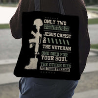 Load image into Gallery viewer, Designs by MyUtopia Shout Out:Jesus Christ and Veteran Died For You Fabric Totebag Reusable Shopping Tote
