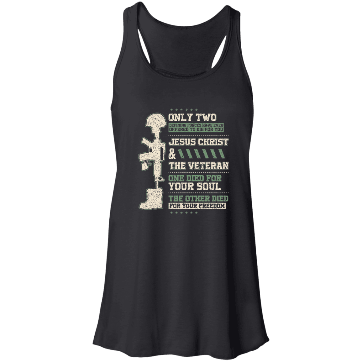 Designs by MyUtopia Shout Out:Jesus Christ and Veteran Died For You Flowy Racerback Tank,X-Small / Black,Tank Tops