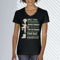 Load image into Gallery viewer, Designs by MyUtopia Shout Out:Jesus Christ and Veteran Died For You Ladies&#39; V-Neck T-Shirt
