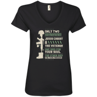 Load image into Gallery viewer, Designs by MyUtopia Shout Out:Jesus Christ and Veteran Died For You Ladies&#39; V-Neck T-Shirt,S / Black,Ladies T-Shirts
