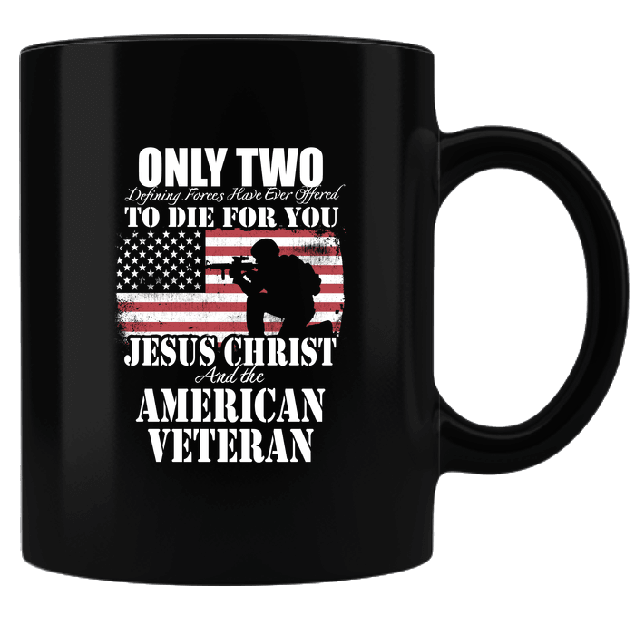 Designs by MyUtopia Shout Out:Jesus Christ & The American Veteran Black Ceramic Coffee Mug,Black,Ceramic Coffee Mug