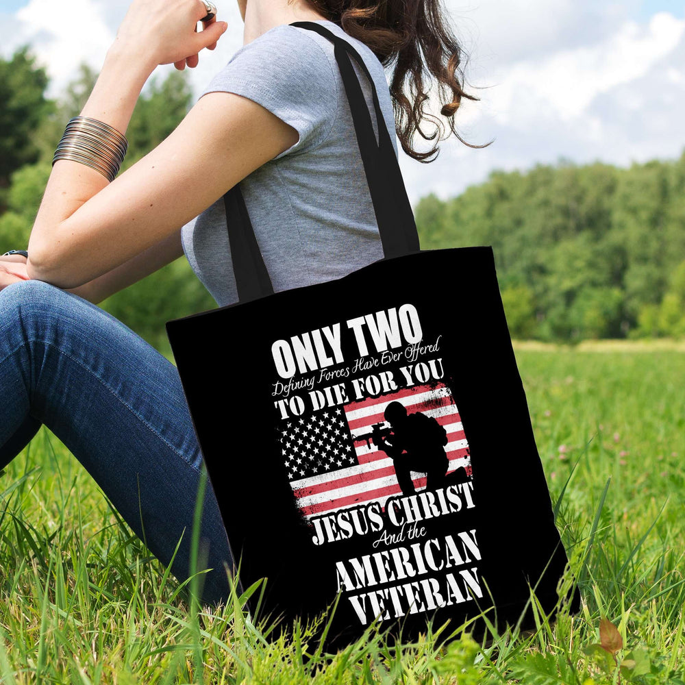 Designs by MyUtopia Shout Out:Jesus Christ & The American Veteran Fabric Totebag Reusable Shopping Tote