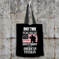 Load image into Gallery viewer, Designs by MyUtopia Shout Out:Jesus Christ &amp; The American Veteran Fabric Totebag Reusable Shopping Tote,Black,Reusable Fabric Shopping Tote Bag
