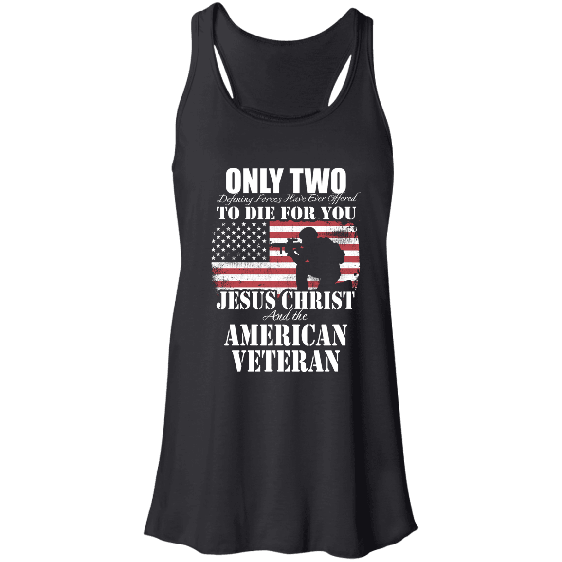 Designs by MyUtopia Shout Out:Jesus Christ & The American Veteran Ladies Flowy Racerback Tank,X-Small / Black,Tank Tops