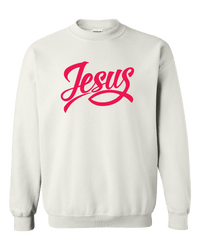 Load image into Gallery viewer, Designs by MyUtopia Shout Out:Jesus Fish Adult Crewneck Sweat Shirt,White / S,Sweatshirts
