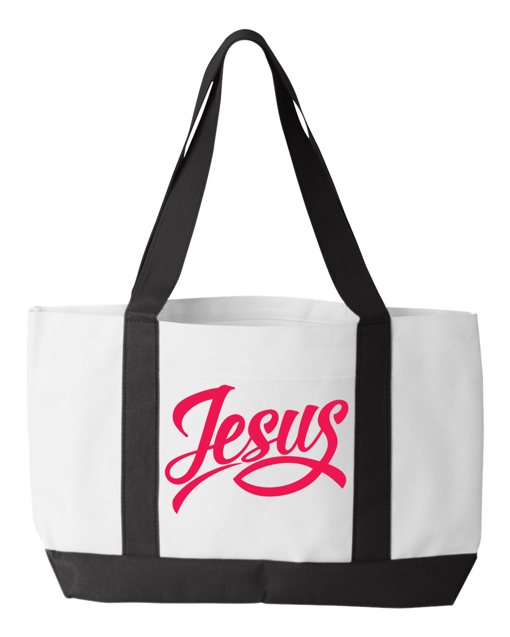 Designs by MyUtopia Shout Out:Jesus Fish Christian Faith Canvas Totebag Gym / Beach / Pool Gear Bag,White,Gym Totebag