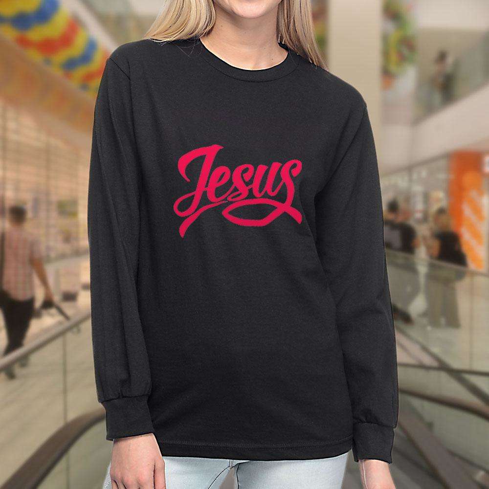 Designs by MyUtopia Shout Out:Jesus Fish Christian Long Sleeve T-Shirt