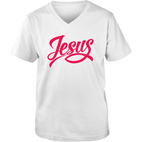 Load image into Gallery viewer, Designs by MyUtopia Shout Out:Jesus Fish Christian Unisex V-Neck Tee,White / S,Ladies T-Shirts
