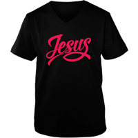 Load image into Gallery viewer, Designs by MyUtopia Shout Out:Jesus Fish Christian Unisex V-Neck Tee,Black / S,Ladies T-Shirts
