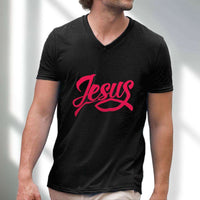 Load image into Gallery viewer, Designs by MyUtopia Shout Out:Jesus Fish Christian Unisex V-Neck Tee
