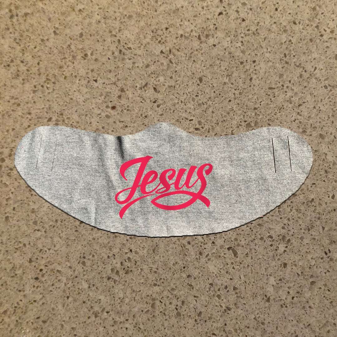 Designs by MyUtopia Shout Out:Jesus Fish Fabric Face Covering / Face Mask,Athletic Heather,Fabric Face Mask