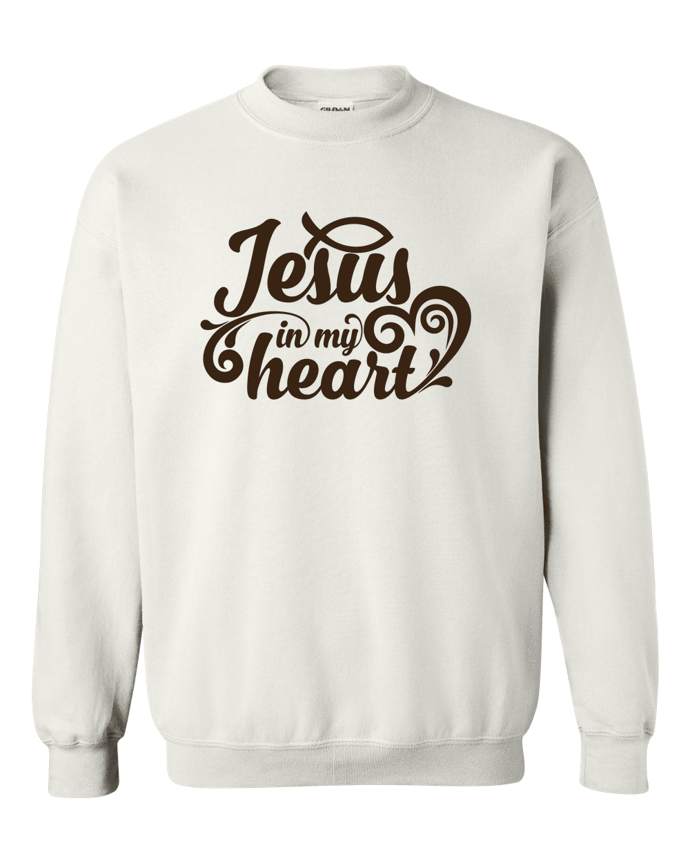 Designs by MyUtopia Shout Out:Jesus In My Heart Adult Crewneck Sweat Shirt,S / White,Sweatshirts