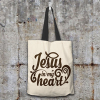 Load image into Gallery viewer, Designs by MyUtopia Shout Out:Jesus In My Heart Christian Fabric Totebag
