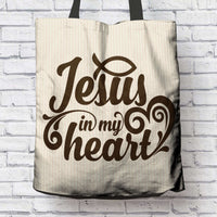 Load image into Gallery viewer, Designs by MyUtopia Shout Out:Jesus In My Heart Christian Fabric Totebag
