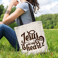 Load image into Gallery viewer, Designs by MyUtopia Shout Out:Jesus In My Heart Christian Fabric Totebag

