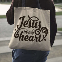Load image into Gallery viewer, Designs by MyUtopia Shout Out:Jesus In My Heart Christian Fabric Totebag
