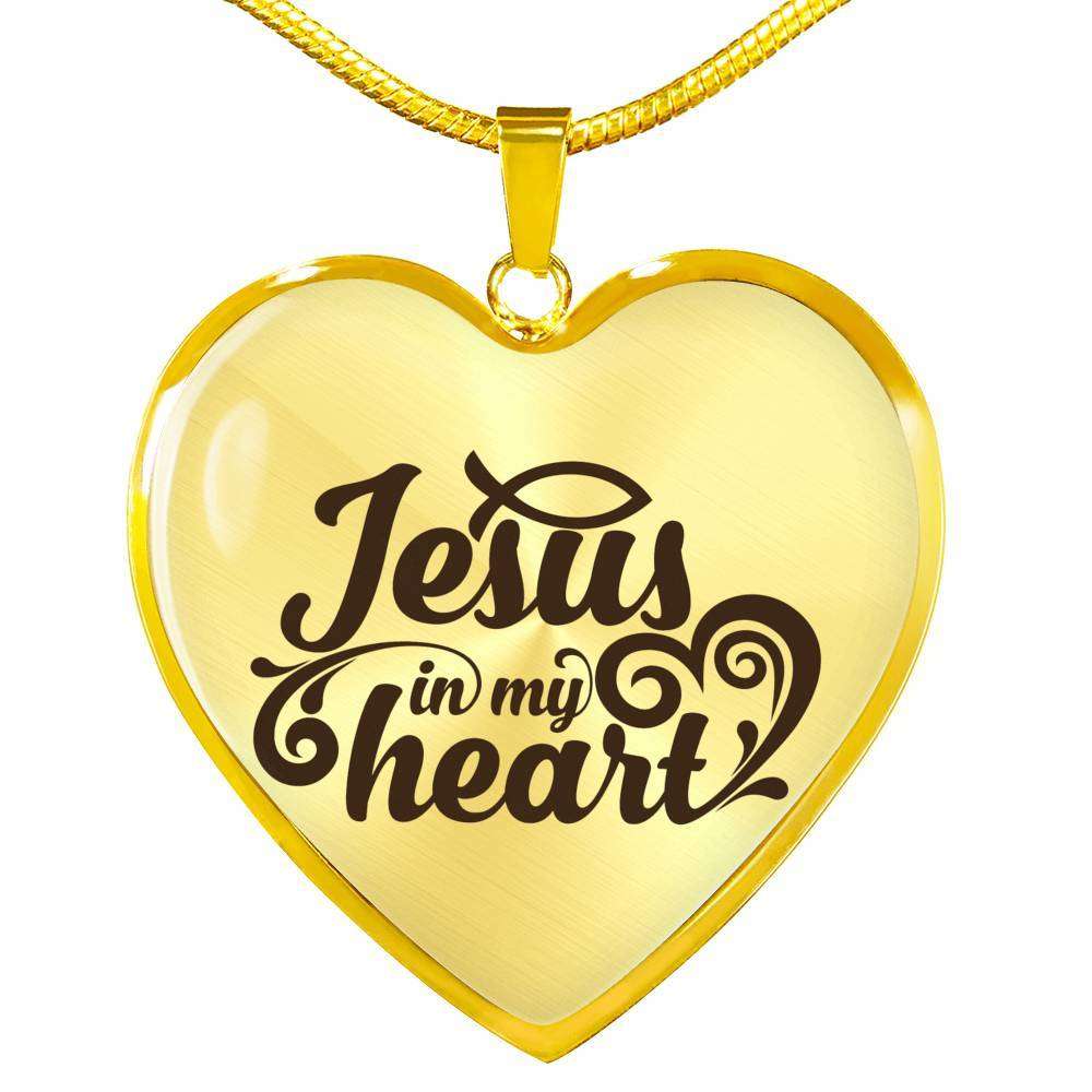 Designs by MyUtopia Shout Out:Jesus In My Heart Christian Faith Personalized Engravable Keepsake Heart Necklace,18k Gold finish on Stainless Steel / No,Necklace