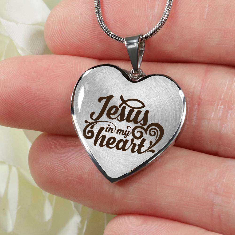 Designs by MyUtopia Shout Out:Jesus In My Heart Christian Faith Personalized Engravable Keepsake Heart Necklace,Stainless Steel / No,Necklace
