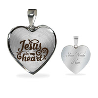 Load image into Gallery viewer, Designs by MyUtopia Shout Out:Jesus In My Heart Christian Faith Personalized Engravable Keepsake Heart Necklace,Stainless Steel / Yes,Necklace
