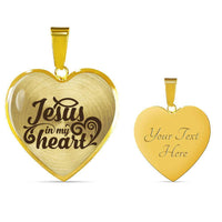 Load image into Gallery viewer, Designs by MyUtopia Shout Out:Jesus In My Heart Christian Faith Personalized Engravable Keepsake Heart Necklace,18k Gold finish on Stainless Steel / Yes,Necklace
