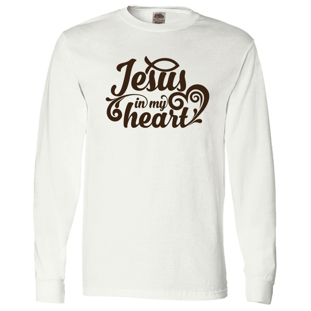 Designs by MyUtopia Shout Out:Jesus In My Heart Christian Long Sleeve T-Shirt,S / White,Long Sleeve T-Shirts