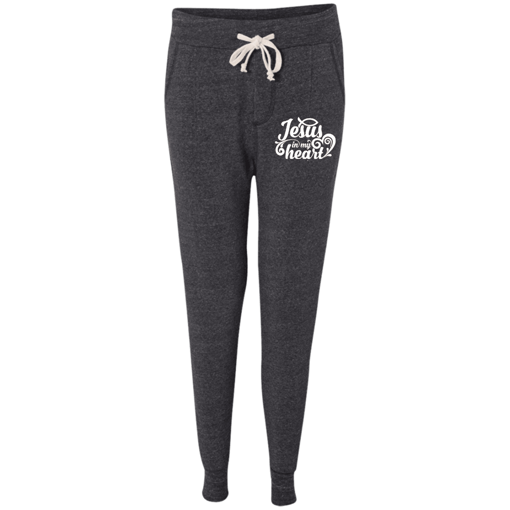 Designs by MyUtopia Shout Out:Jesus in My Heart Embroidered Alternative Ladies' Fleece Jogger - Charcoal Black,Black / S,Pants