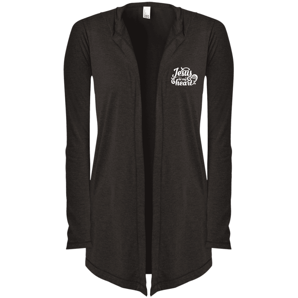 Designs by MyUtopia Shout Out:Jesus in My Heart Embroidered District Women's Hooded Cardigan - Black,Black Frost / X-Small,Sweatshirts