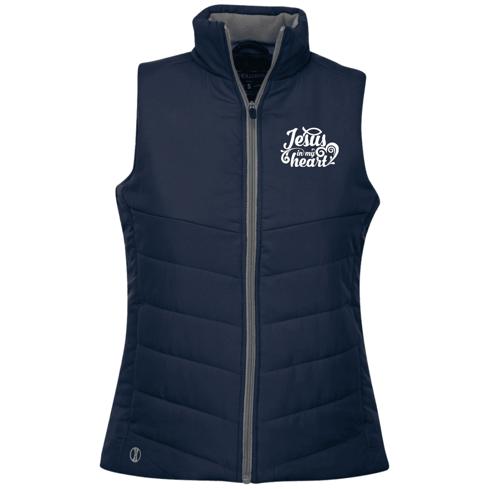 Designs by MyUtopia Shout Out:Jesus in My Heart Embroidered Holloway Ladies' Quilted Vest - Navy Blue,Navy / X-Small,Jackets