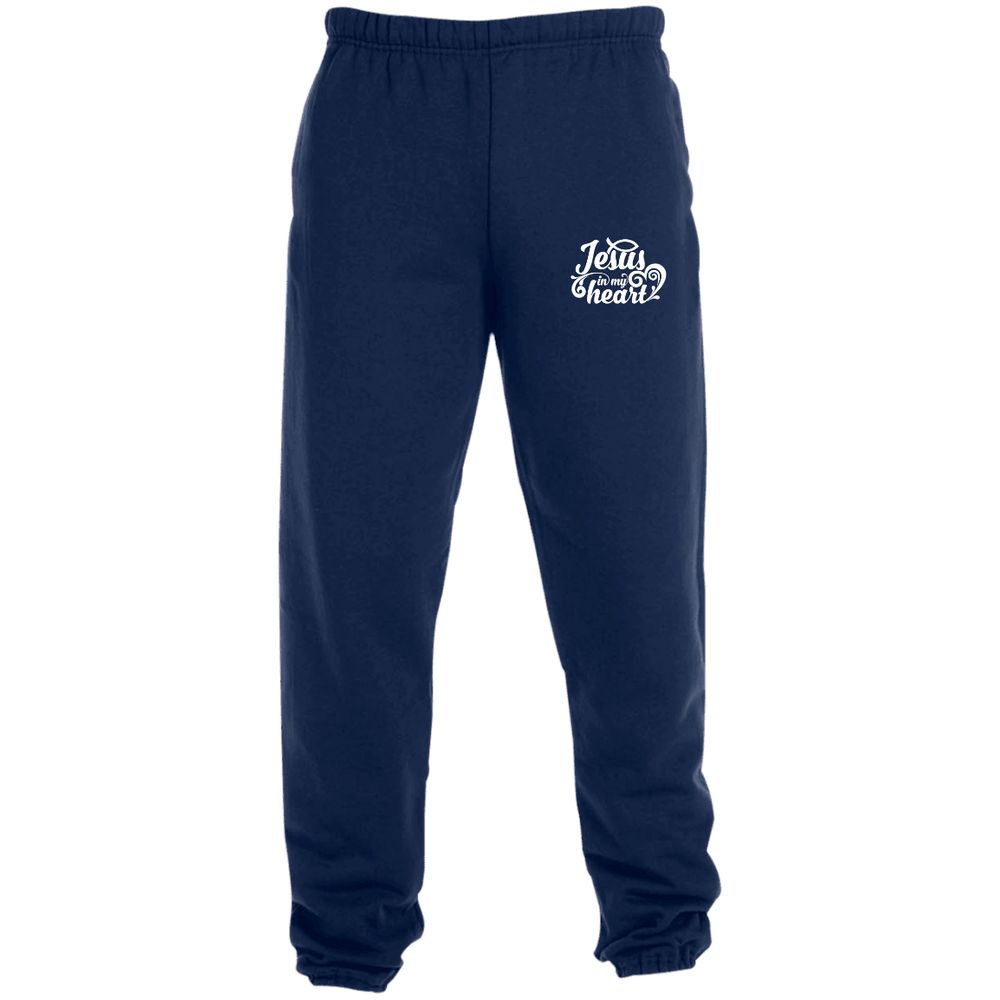 Designs by MyUtopia Shout Out:Jesus in My Heart Embroidered Jerzees Unisex Sweatpants with Pockets - Navy Blue,True Navy / S,Pants