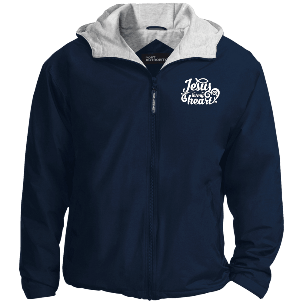 Designs by MyUtopia Shout Out:Jesus in My Heart Embroidered Port Authority Team Jacket - Navy Blue,Bright Navy/Light Oxford / X-Small,Jackets