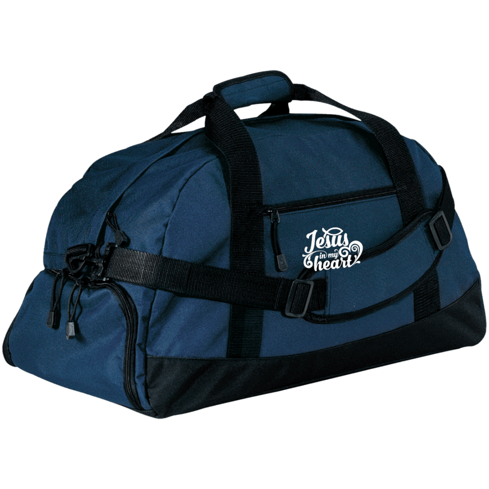 Designs by MyUtopia Shout Out:Jesus in My Heart Embroidered Port & Co. Basic Large-Sized Duffel Bag Gym Bag - Navy Blue,Navy / One Size,Duffel Bag