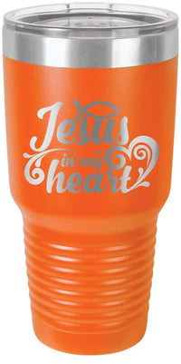 Load image into Gallery viewer, Designs by MyUtopia Shout Out:Jesus In My Heart Engraved Insulated Double Wall Steel Tumbler Travel Mug,Orange / 30 oz,Polar Camel Tumbler
