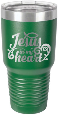Load image into Gallery viewer, Designs by MyUtopia Shout Out:Jesus In My Heart Engraved Insulated Double Wall Steel Tumbler Travel Mug,Green / 30 oz,Polar Camel Tumbler
