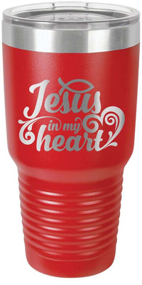 Load image into Gallery viewer, Designs by MyUtopia Shout Out:Jesus In My Heart Engraved Insulated Double Wall Steel Tumbler Travel Mug,Red / 30 oz,Polar Camel Tumbler
