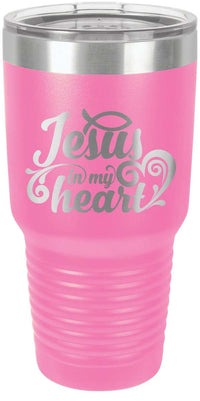 Load image into Gallery viewer, Designs by MyUtopia Shout Out:Jesus In My Heart Engraved Insulated Double Wall Steel Tumbler Travel Mug,Pink / 30 oz,Polar Camel Tumbler
