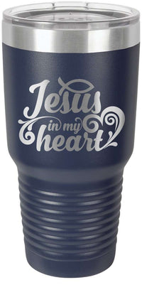 Load image into Gallery viewer, Designs by MyUtopia Shout Out:Jesus In My Heart Engraved Insulated Double Wall Steel Tumbler Travel Mug,Navy / 30 oz,Polar Camel Tumbler
