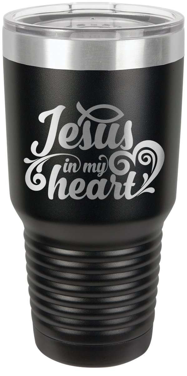 Designs by MyUtopia Shout Out:Jesus In My Heart Engraved Insulated Double Wall Steel Tumbler Travel Mug,Black / 30 oz,Polar Camel Tumbler
