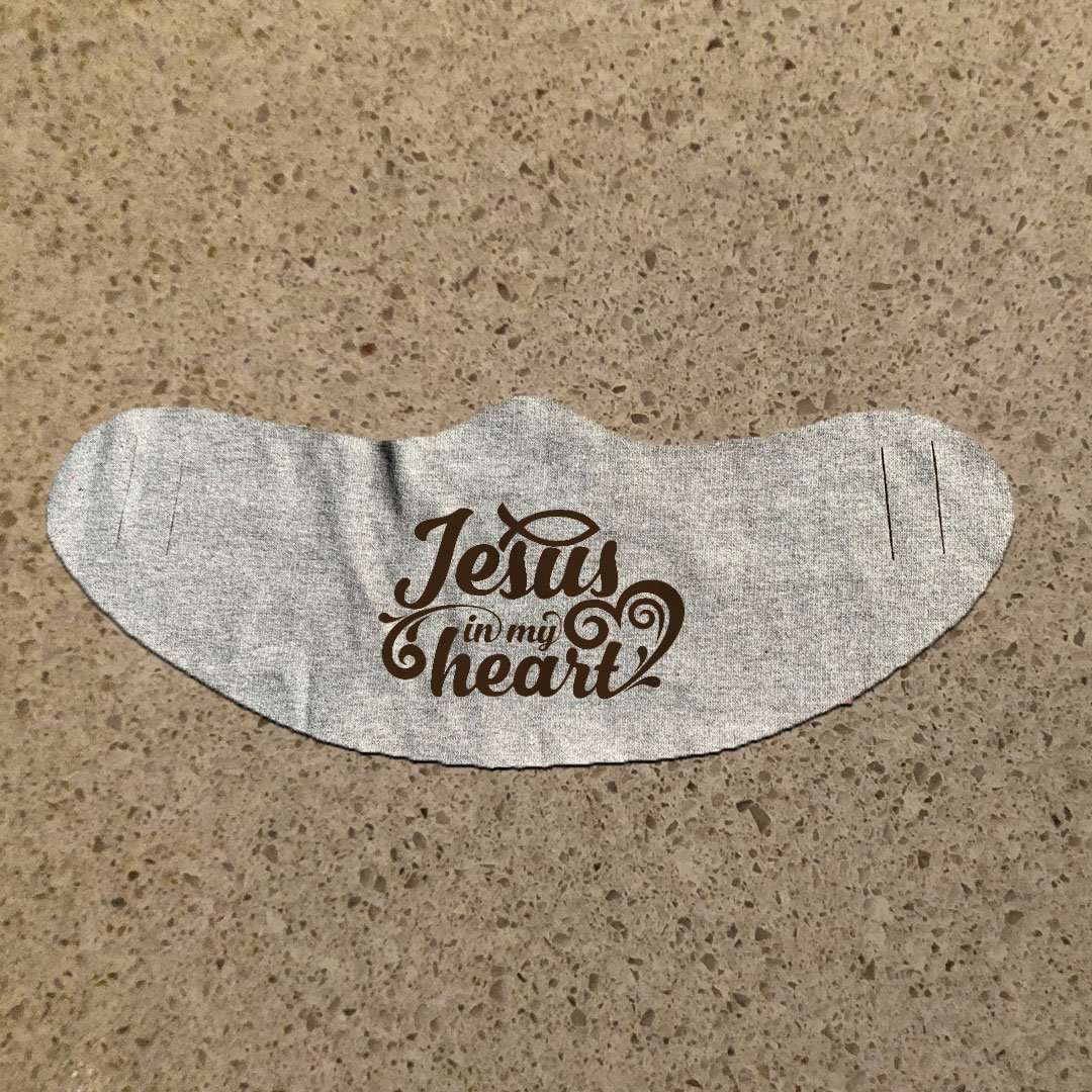 Designs by MyUtopia Shout Out:Jesus In My Heart Fabric Face Covering / Face Mask,Athletic Heather,Fabric Face Mask