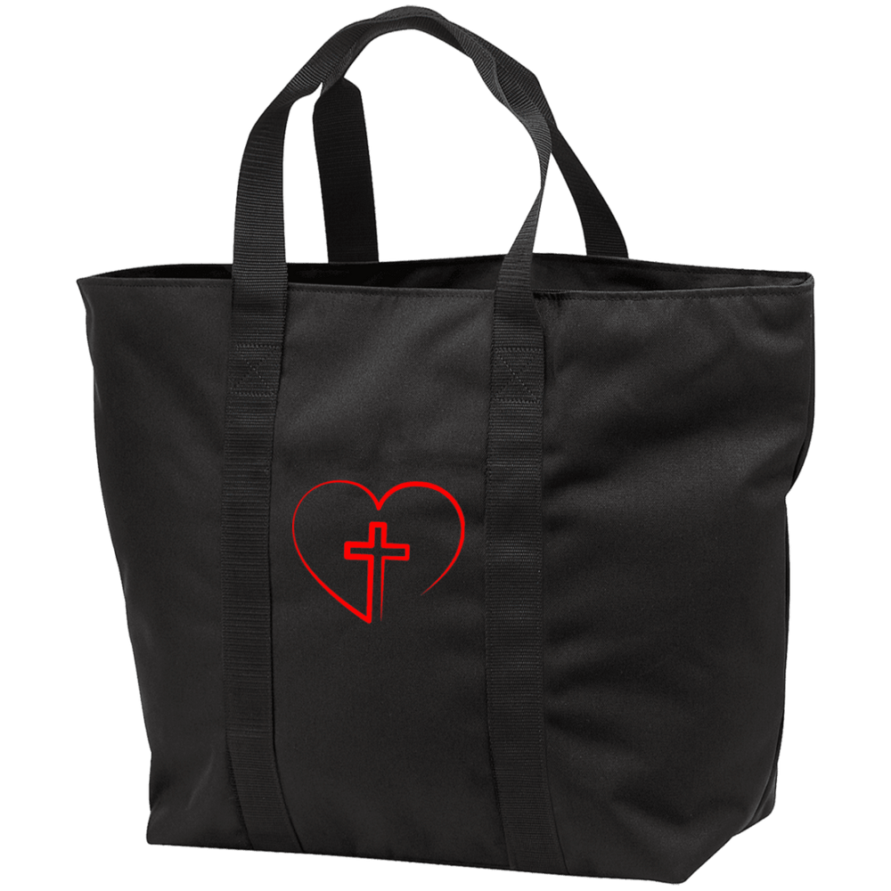 Designs by MyUtopia Shout Out:Jesus is inside My Heart Cross inside a Heart All Purpose Tote Bag,Black/Black / One Size,Bags