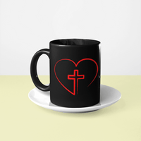 Load image into Gallery viewer, Designs by MyUtopia Shout Out:Jesus is inside My Heart Cross inside a Heart Ceramic Coffee Mug - Black
