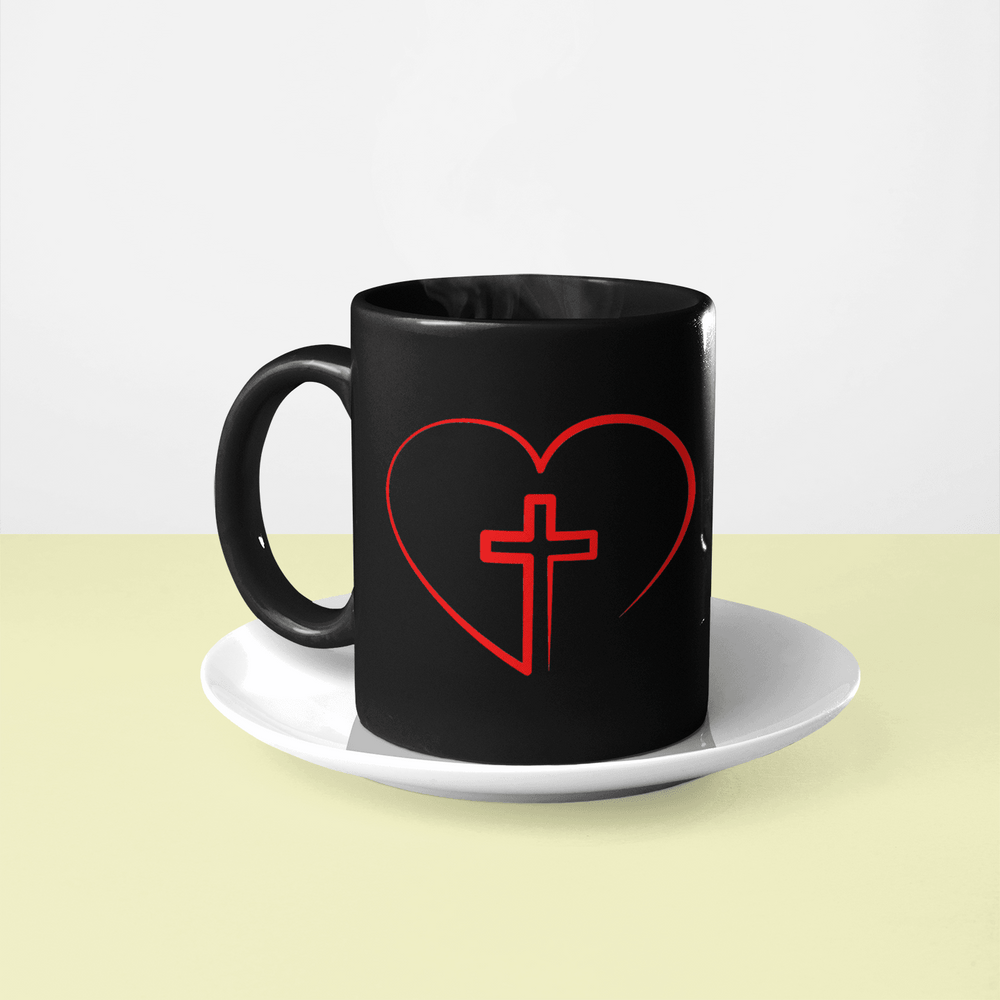 Designs by MyUtopia Shout Out:Jesus is inside My Heart Cross inside a Heart Ceramic Coffee Mug - Black
