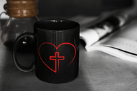 Load image into Gallery viewer, Designs by MyUtopia Shout Out:Jesus is inside My Heart Cross inside a Heart Ceramic Coffee Mug - Black
