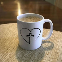 Load image into Gallery viewer, Designs by MyUtopia Shout Out:Jesus is inside My Heart Cross inside a Heart Ceramic Coffee Mug - White
