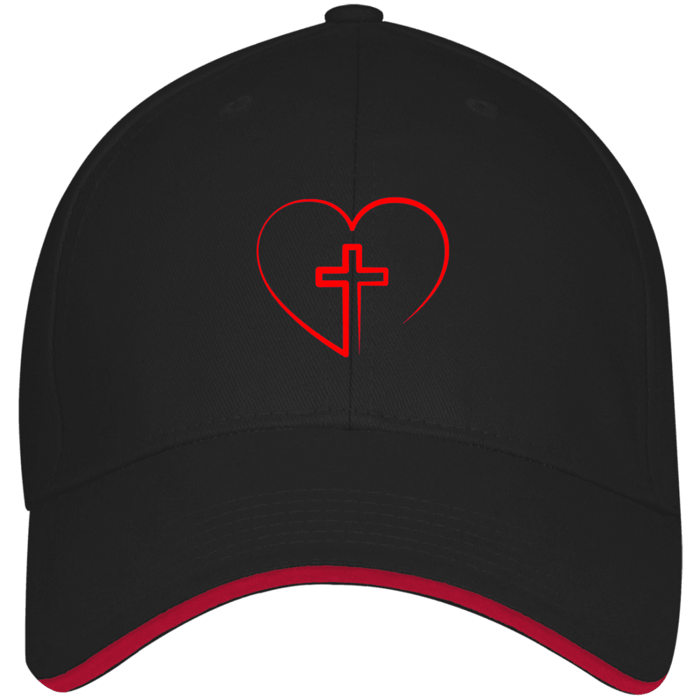 Designs by MyUtopia Shout Out:Jesus is inside My Heart Cross inside a Heart Embroidered Structured Twill Cap With Sandwich Visor,Black/Red / One Size,Hats